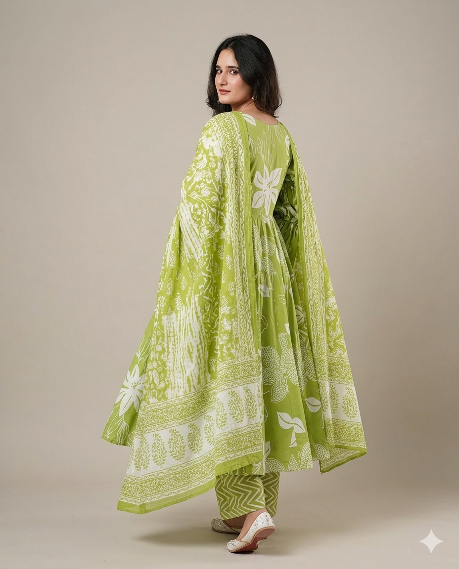 Spring Olive Cotton Suit Set