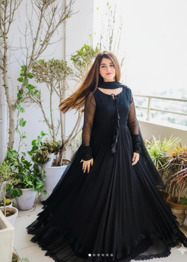 Boshon Black Georgette With Inner Designer Gown