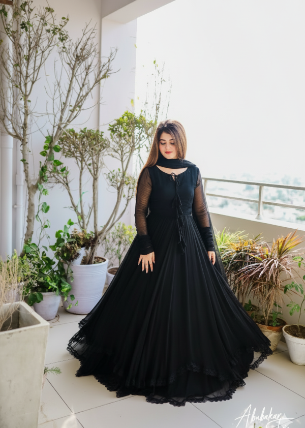 Boshon Black Georgette With Inner Designer Gown