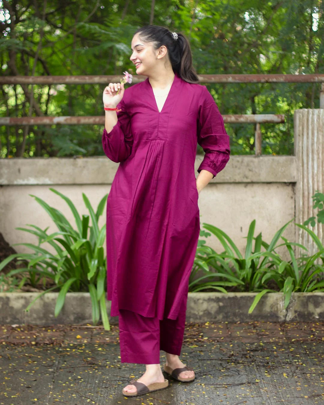 Elegant Magenta Cotton Kurta Set