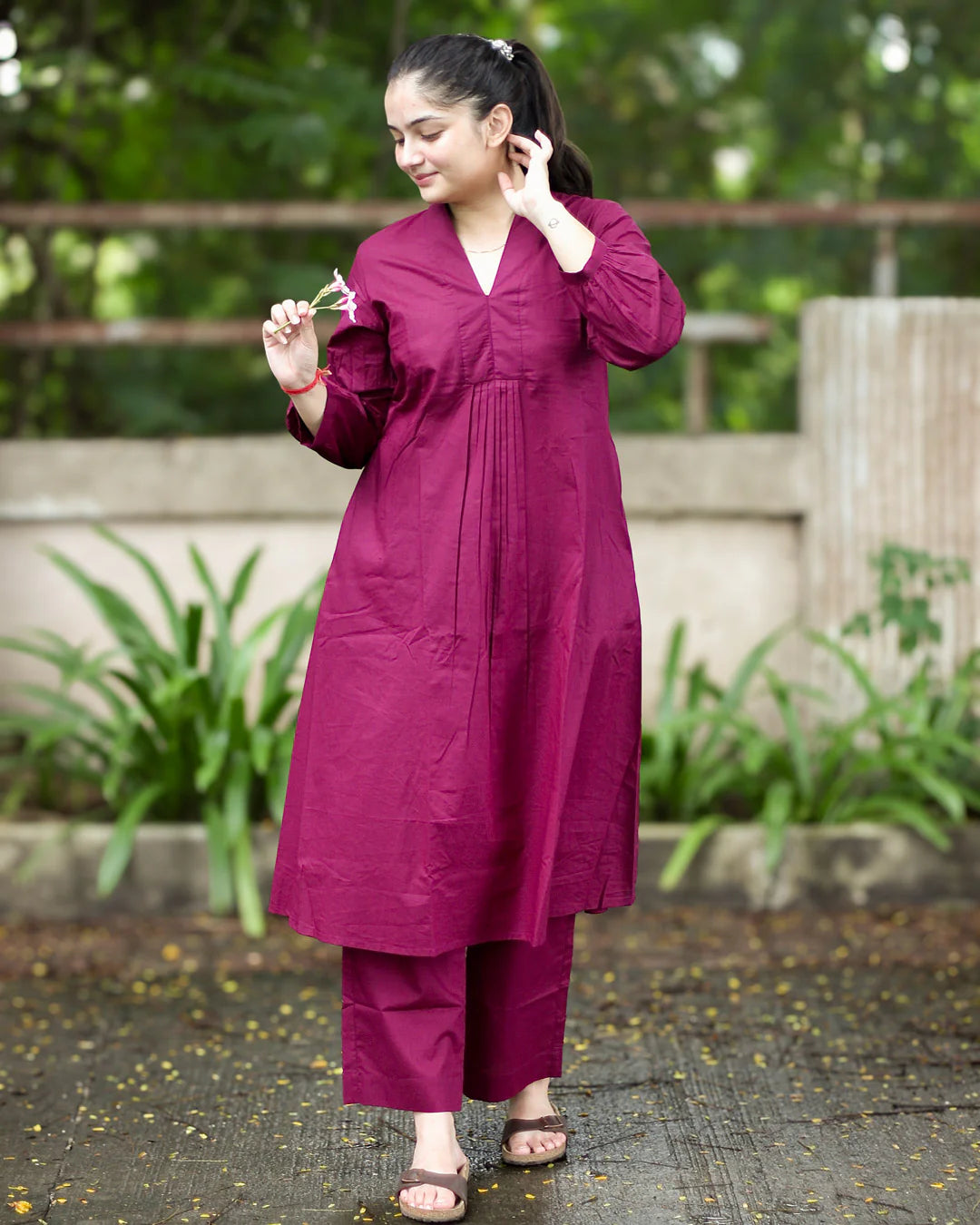 Elegant Magenta Cotton Kurta Set