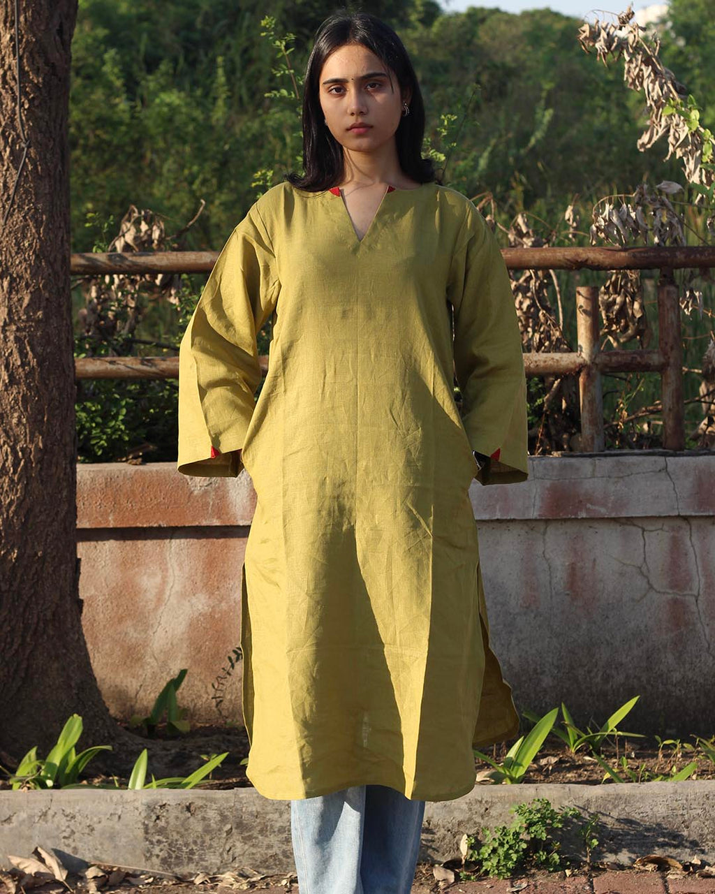 Mustard Green Premium Cotton Long Kurta