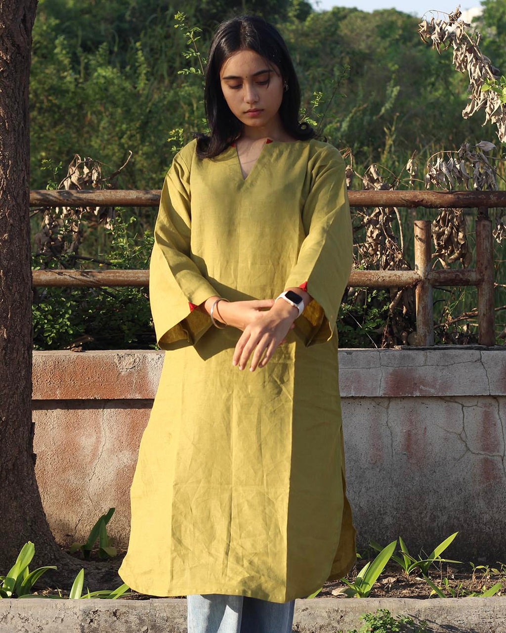 Mustard Green Premium Cotton Long Kurta