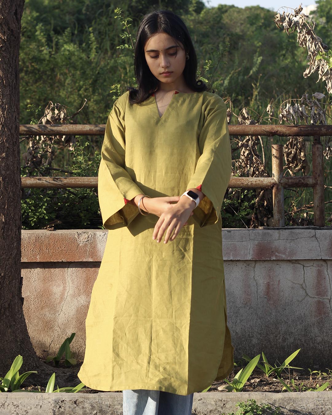 Mustard Green Premium Cotton Long Kurta