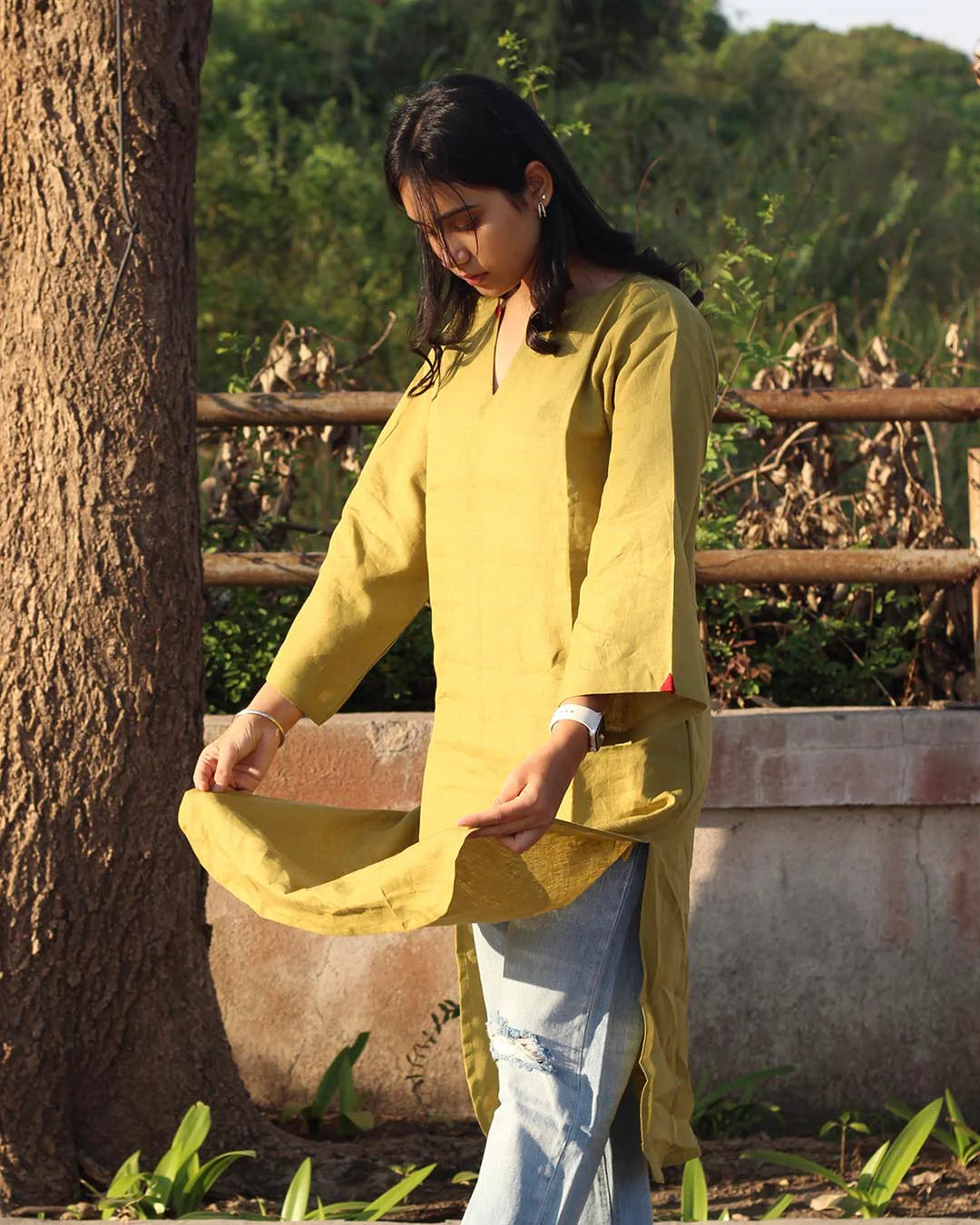 Mustard Green Premium Cotton Long Kurta