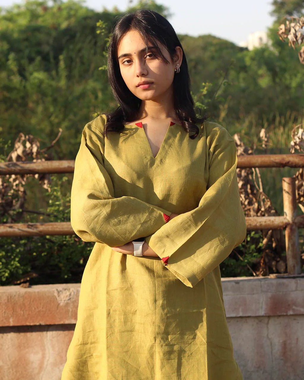 Mustard Green Premium Cotton Long Kurta