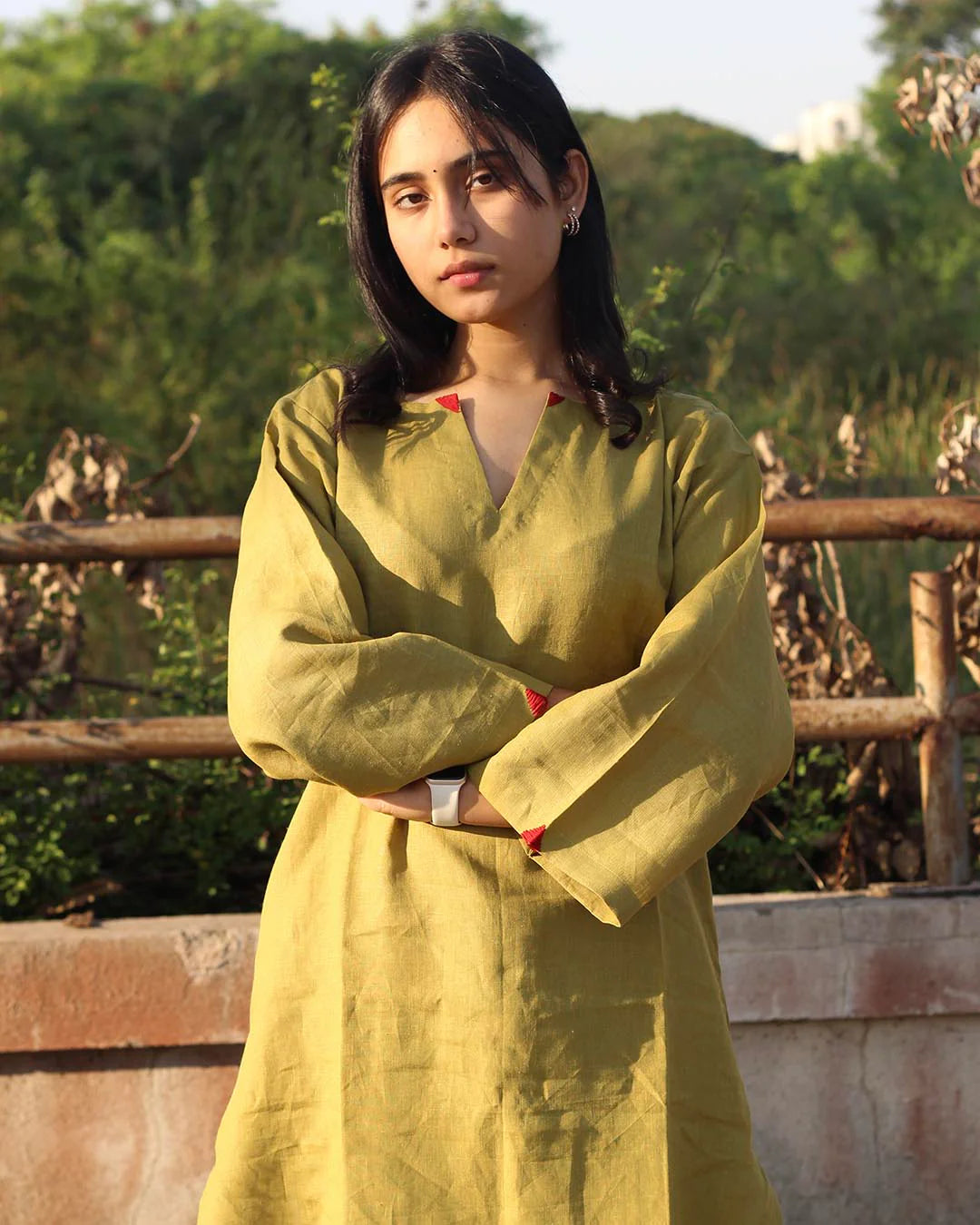 Mustard Green Premium Cotton Long Kurta
