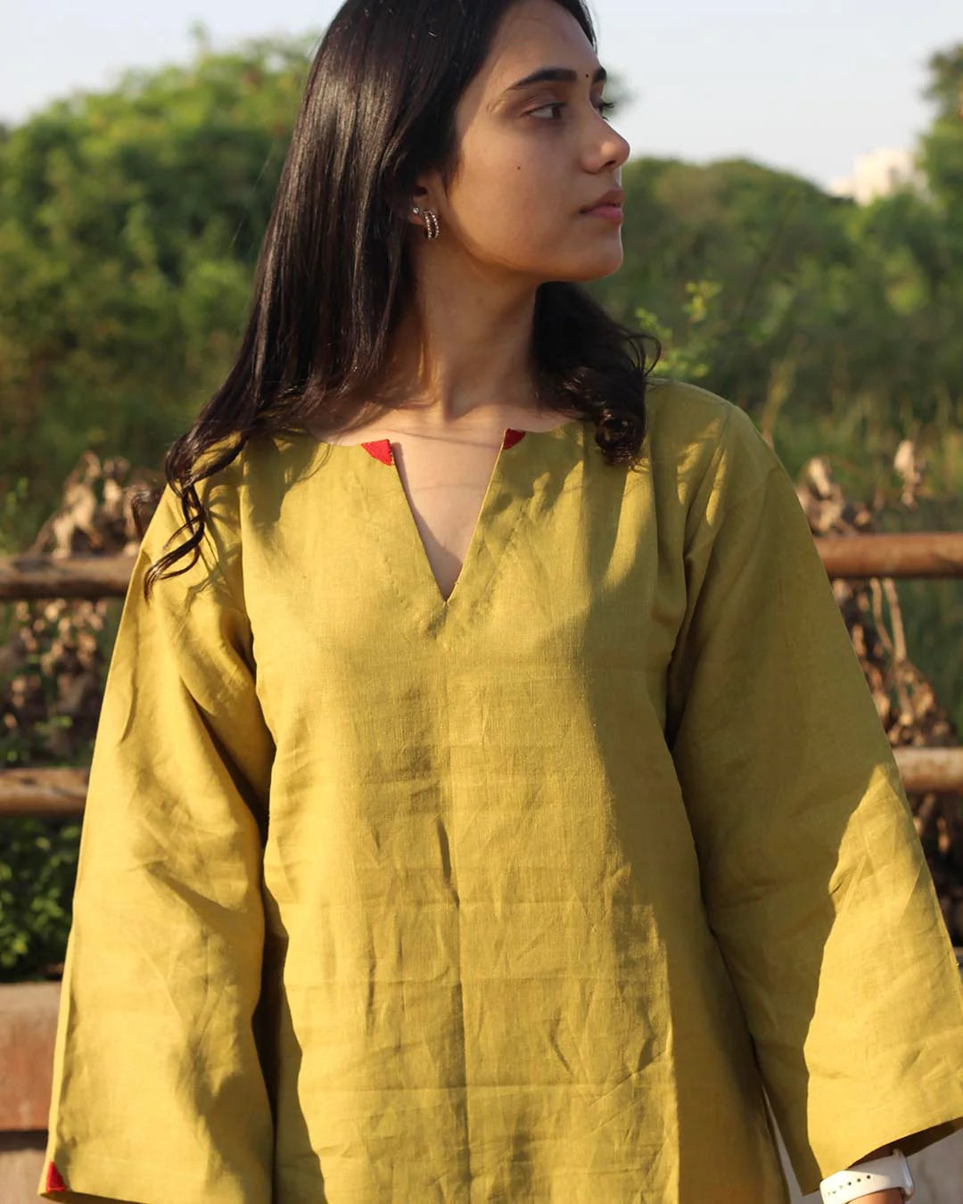 Mustard Green Premium Cotton Long Kurta