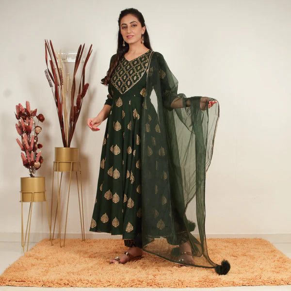 Emerald Grace Printed Anarkali Set