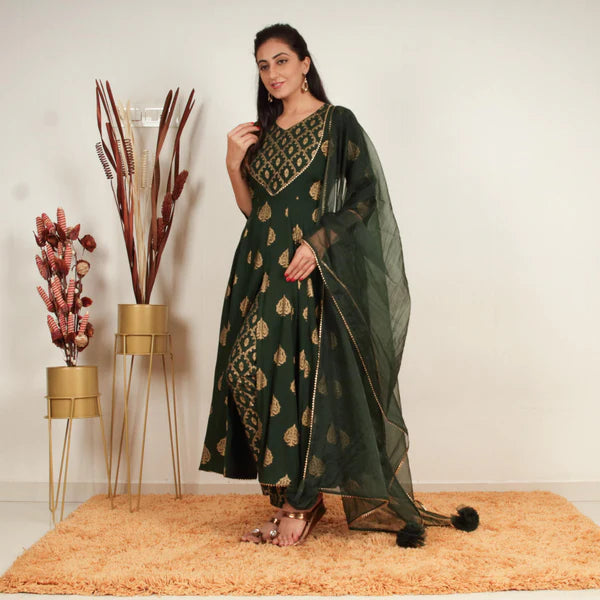 Emerald Grace Printed Anarkali Set