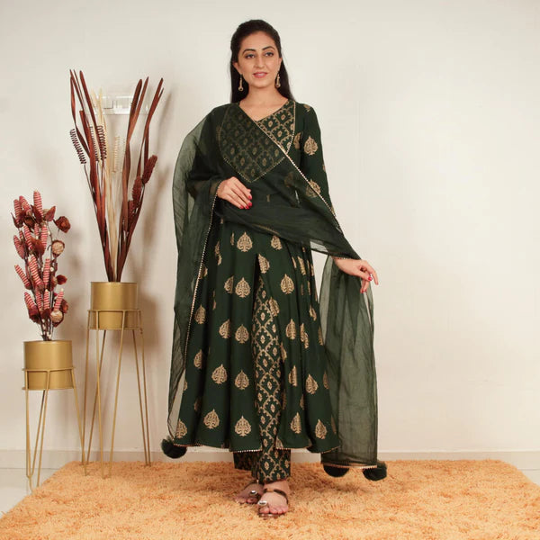 Emerald Grace Printed Anarkali Set