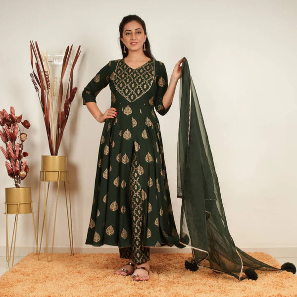 Emerald Grace Printed Anarkali Set