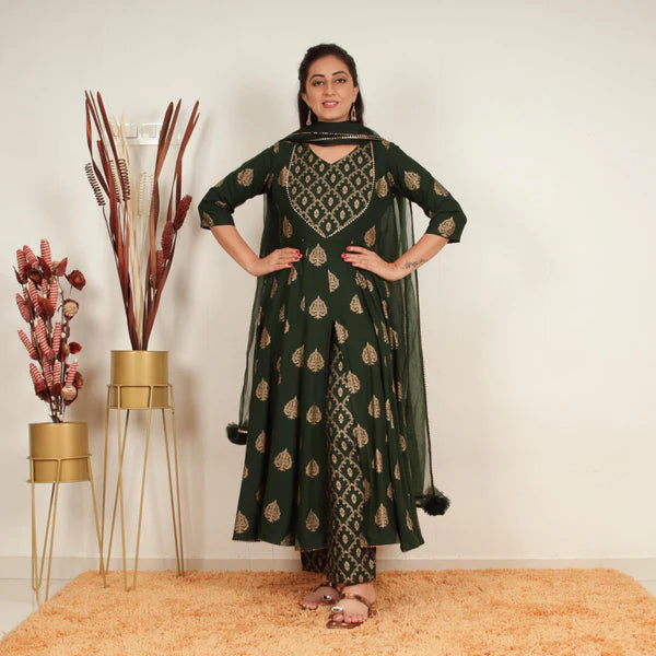 Emerald Grace Printed Anarkali Set
