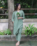 Premium Cotton Sage Green Long Kurta Set