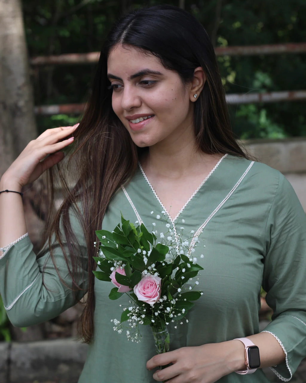 Premium Cotton Sage Green Long Kurta Set
