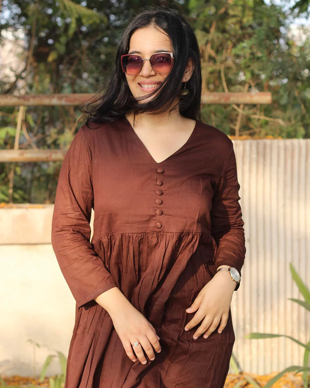 Brown Mul Cotton Kurta Set