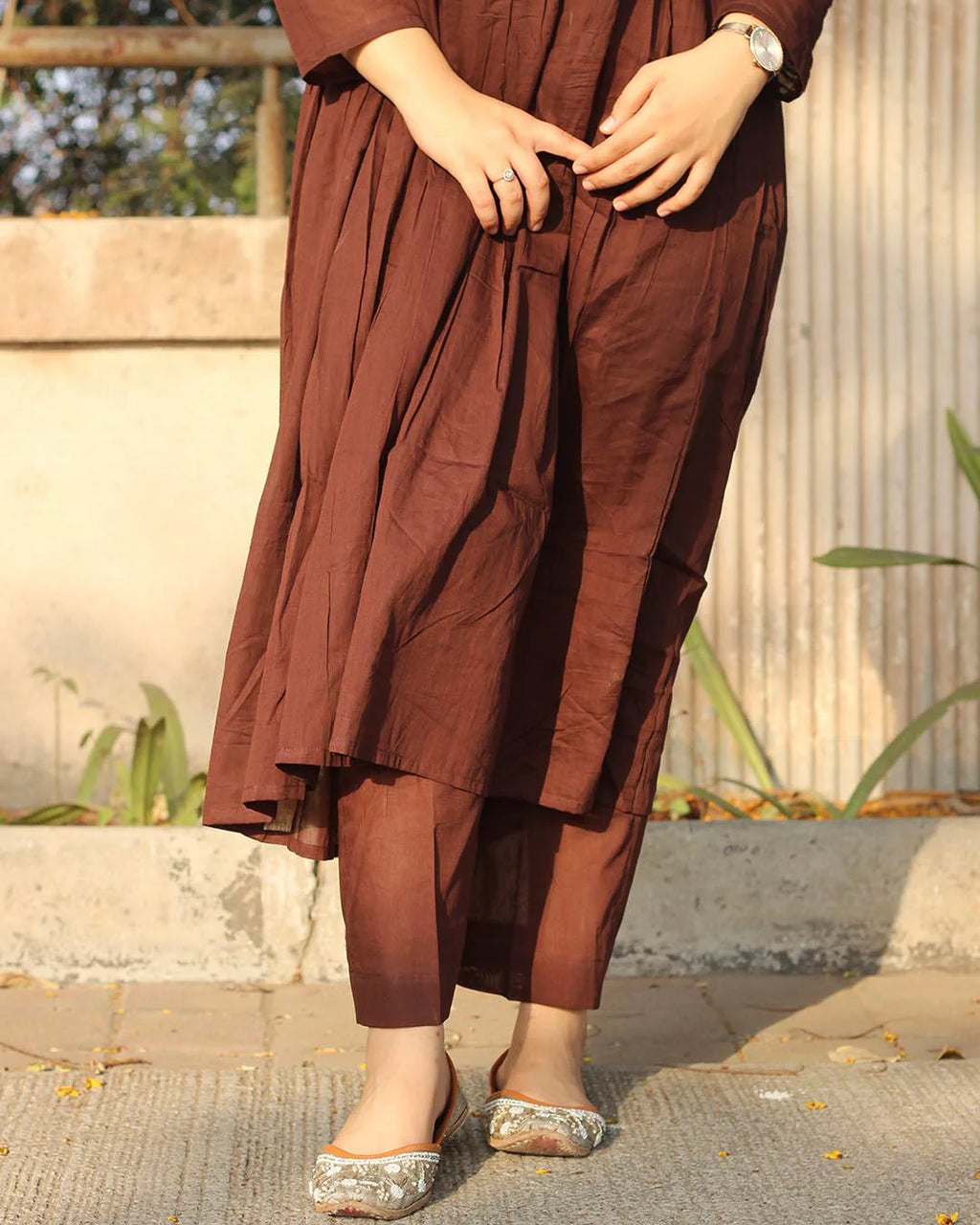 Brown Mul Cotton Kurta Set