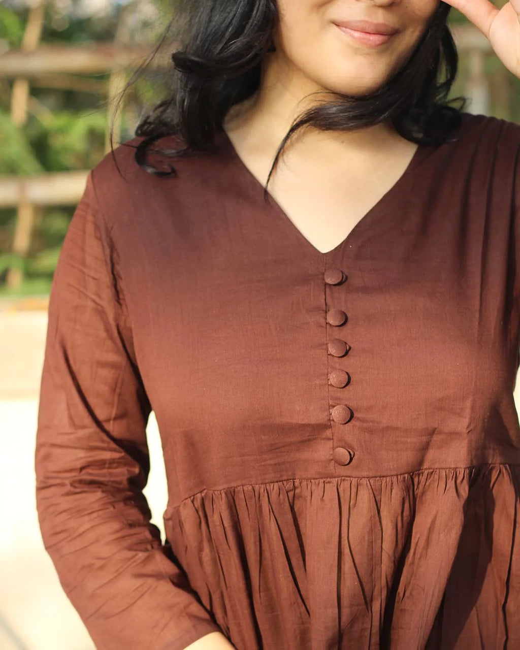 Brown Mul Cotton Kurta Set