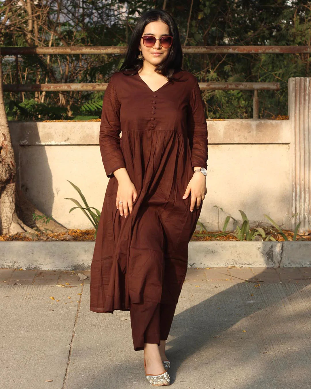 Brown Mul Cotton Kurta Set