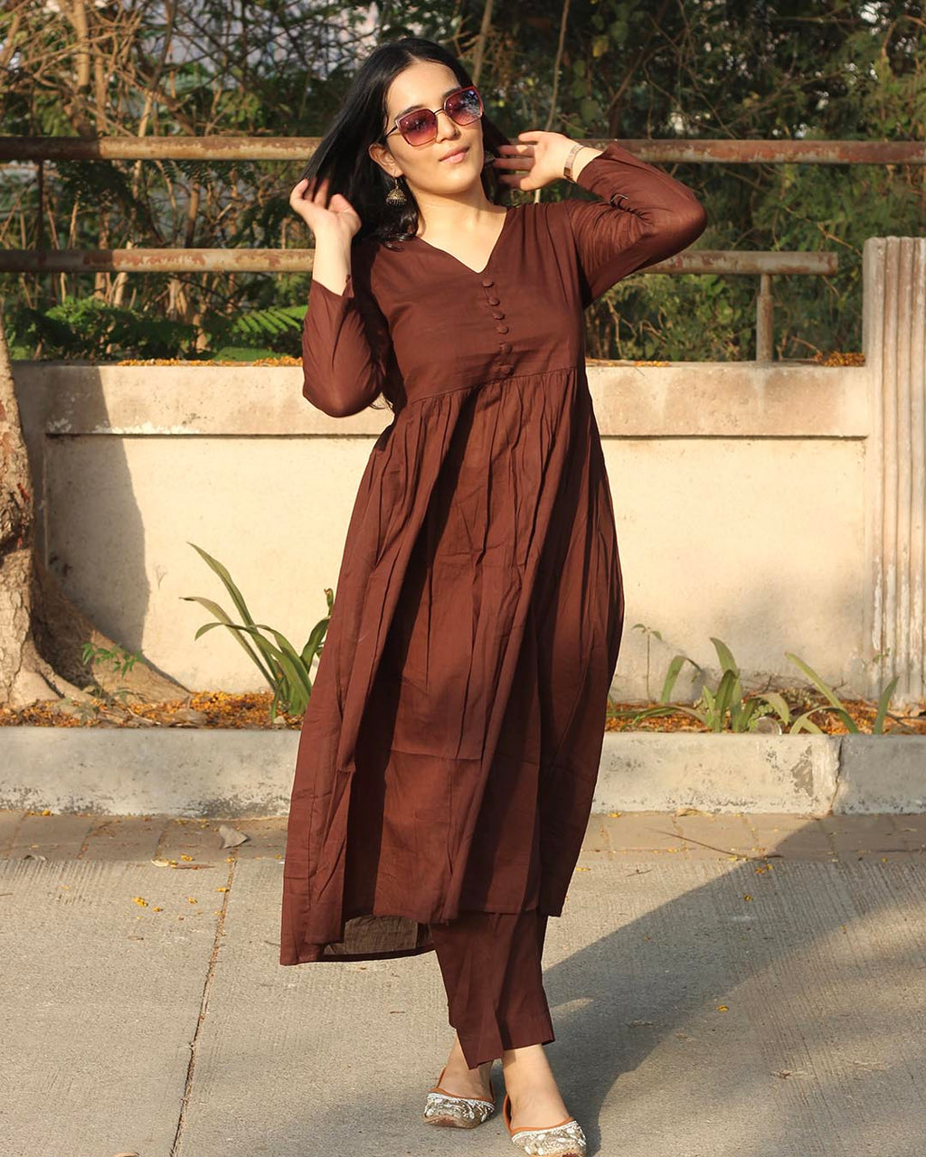 Brown Mul Cotton Kurta Set
