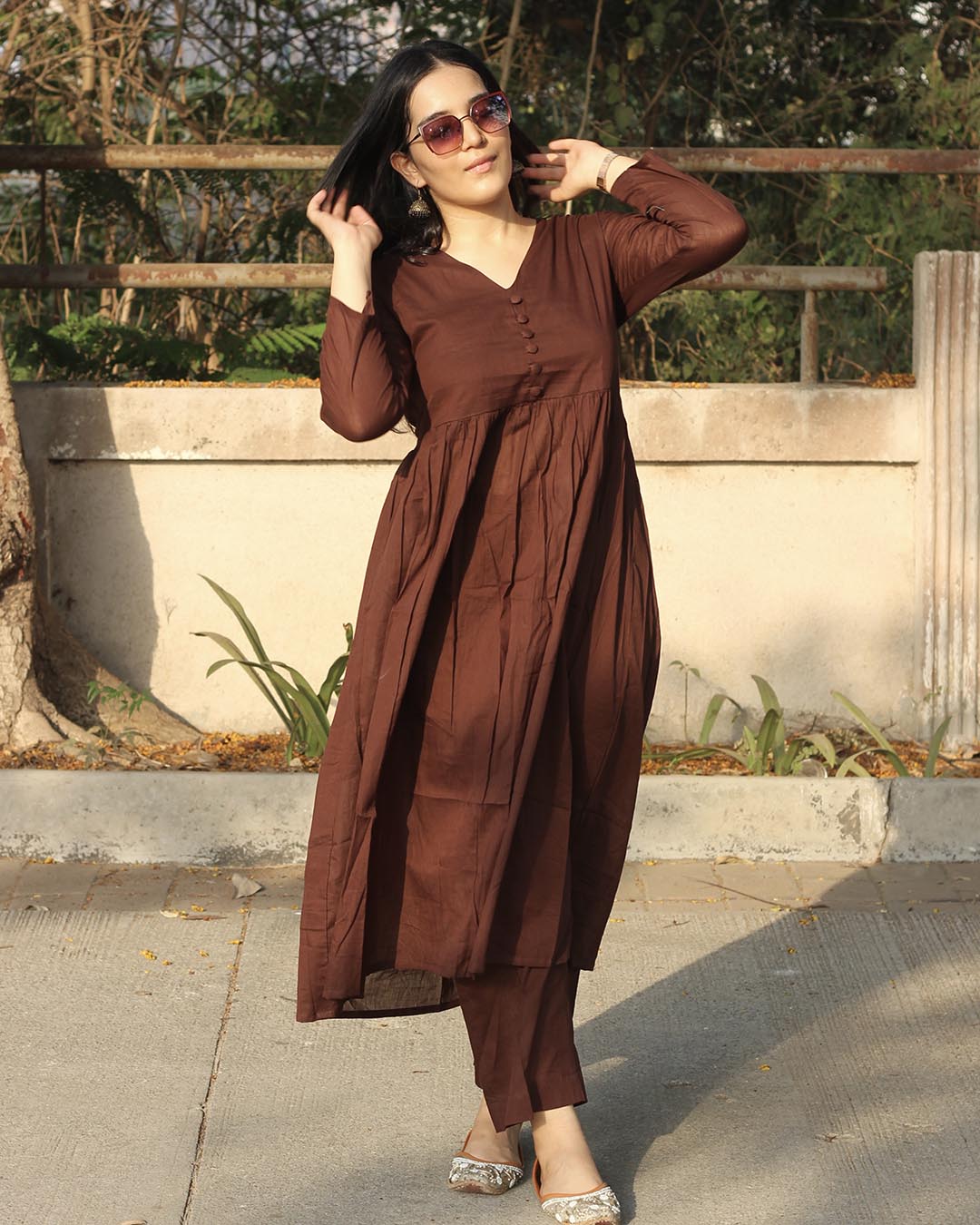 Brown Mul Cotton Kurta Set