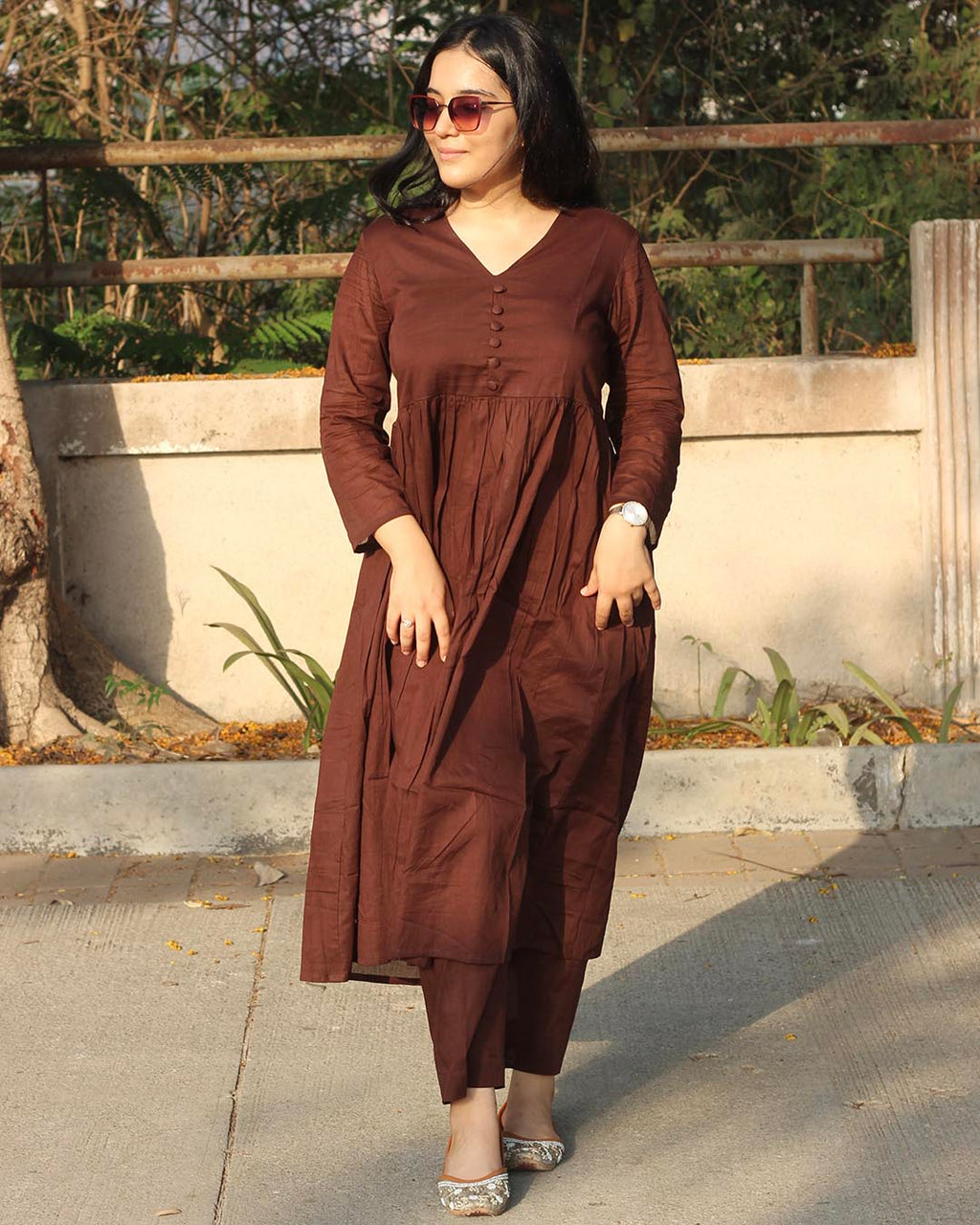 Brown Mul Cotton Kurta Set
