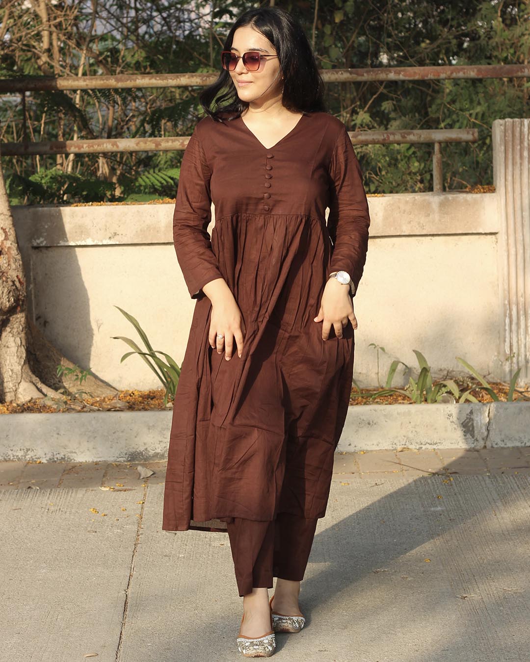 Brown Mul Cotton Kurta Set