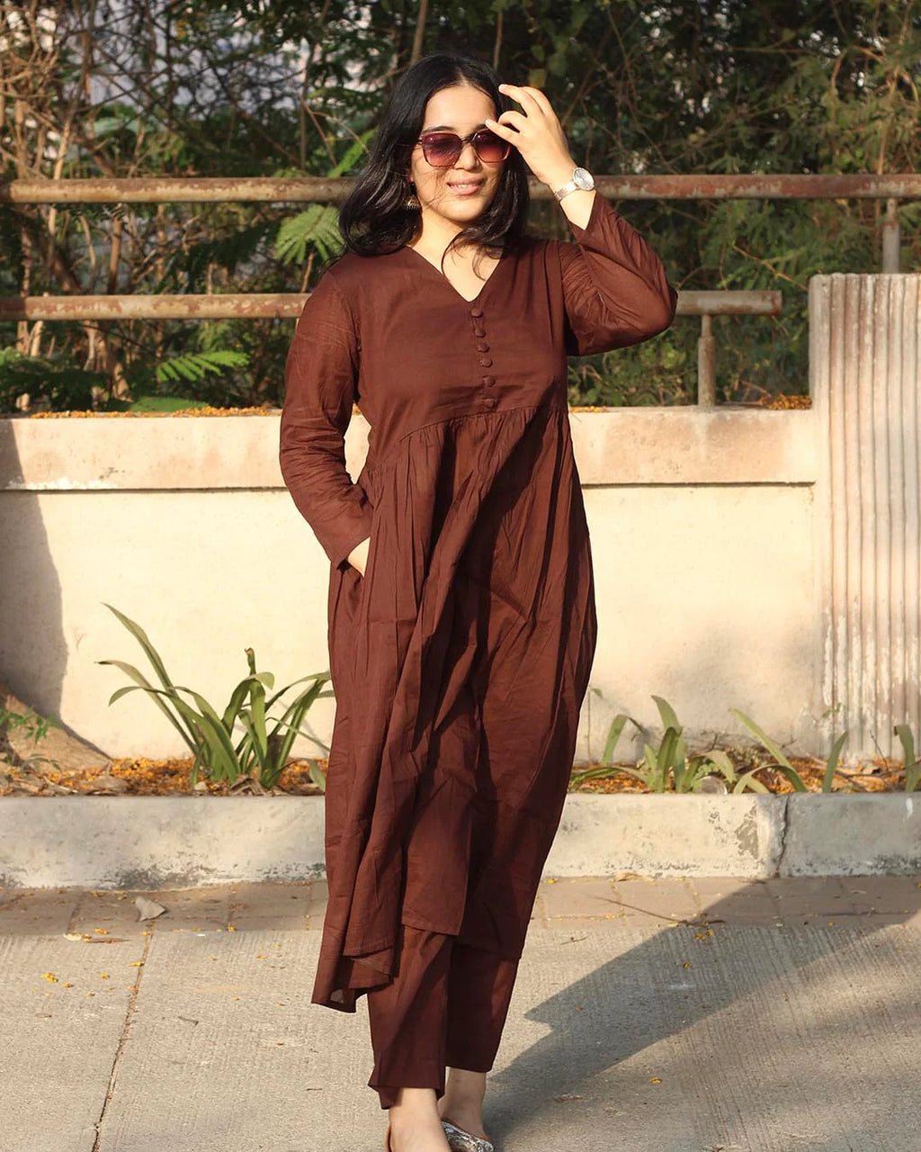 Brown Mul Cotton Kurta Set