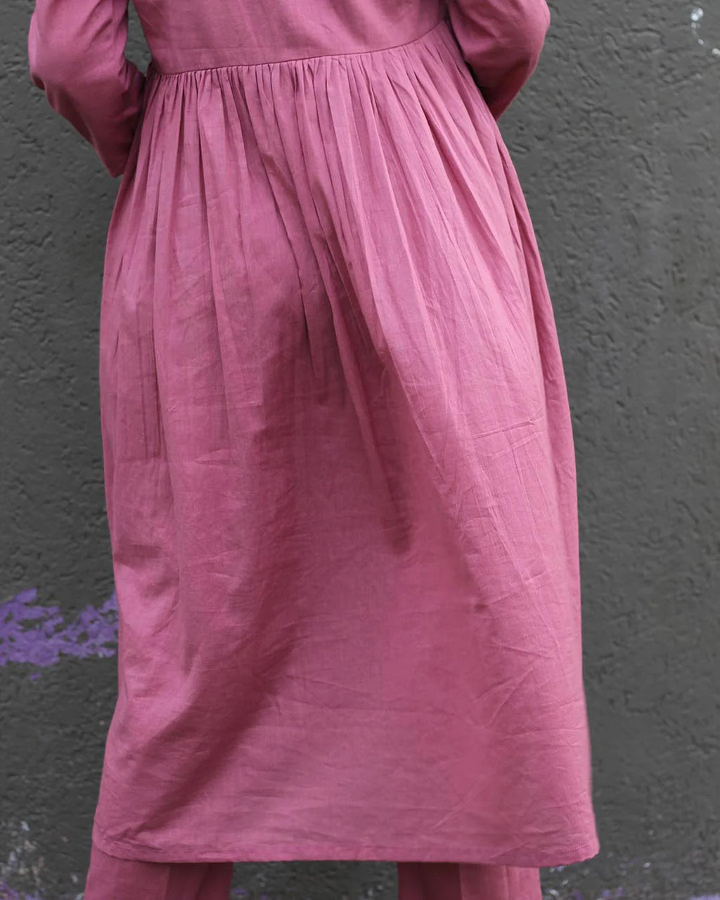Solid dusty pink mul cotton kurta pant set - Set of 2