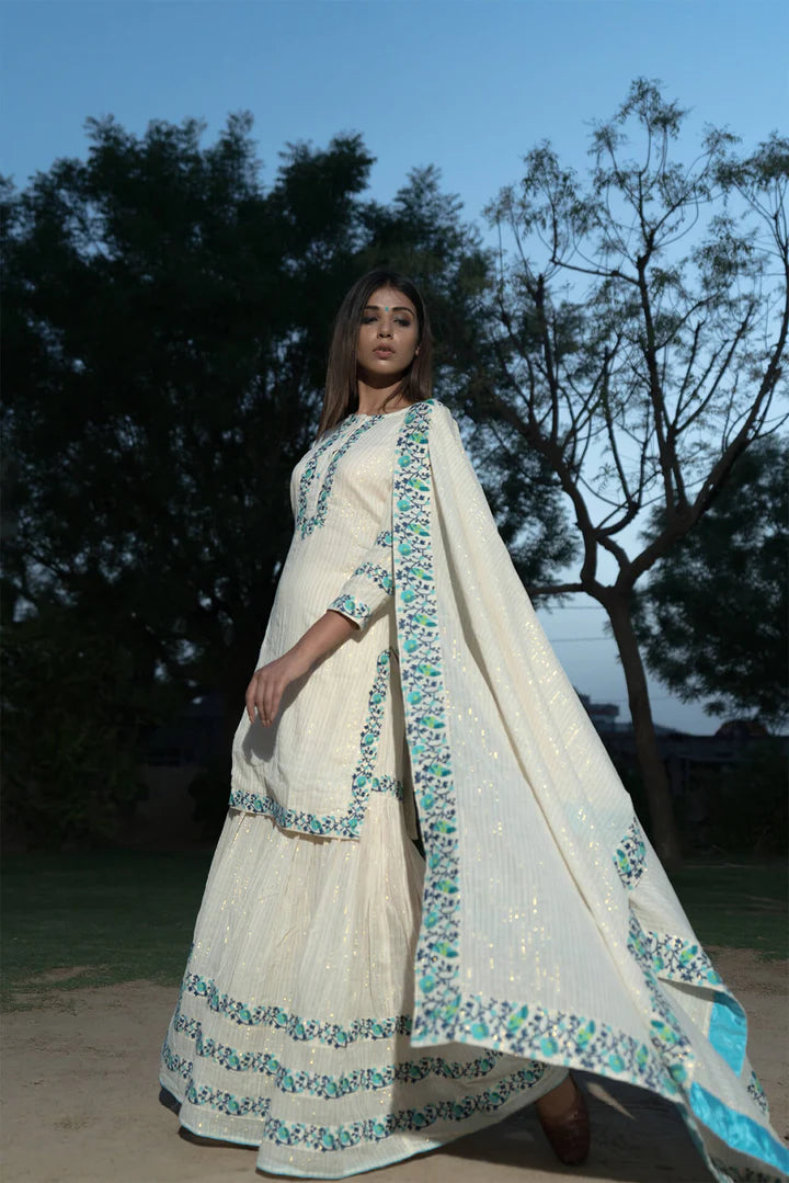 Turquoise Skin-Print Sharara Set