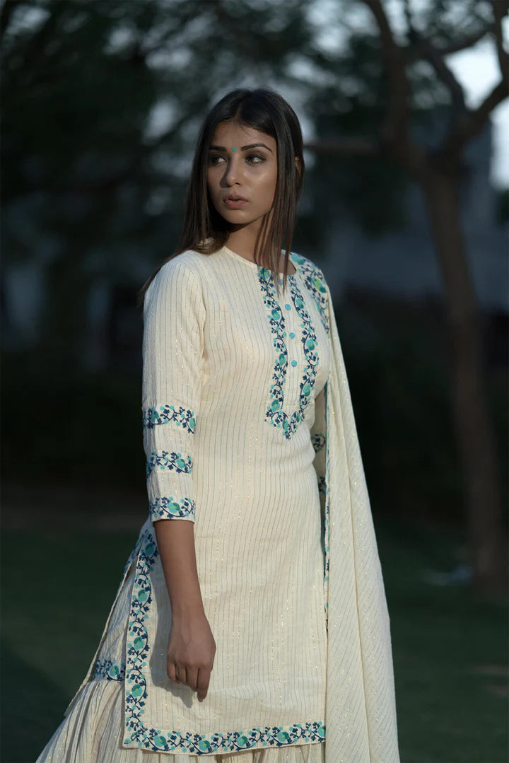 Turquoise Skin-Print Sharara Set