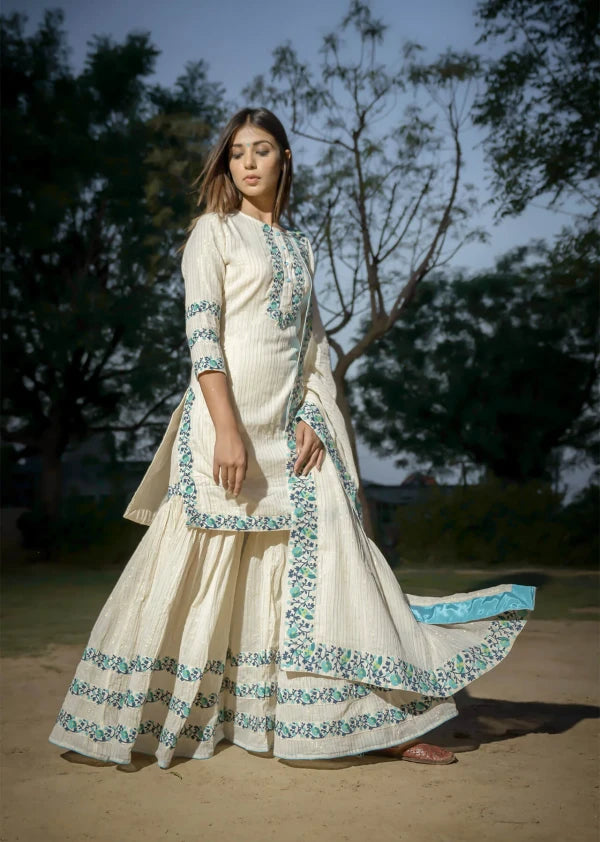 Turquoise Skin-Print Sharara Set