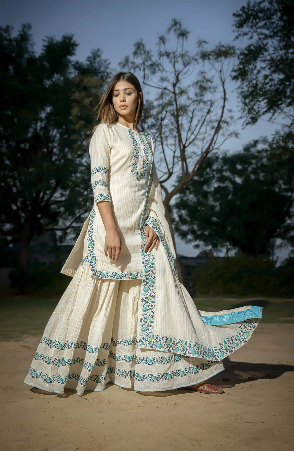 Turquoise Skin-Print Sharara Set