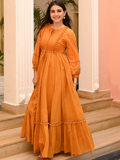 MUSTARD TEMPTATION COTTON DRESS