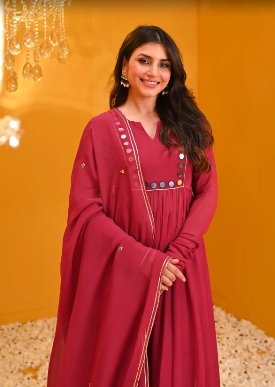 Boshon Maroon Georgette Suit Set