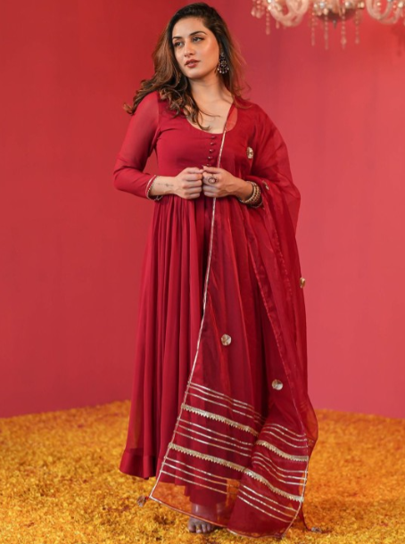 Boshon Maroon Georgette Suit Set