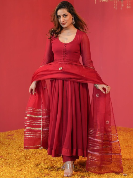 Boshon Maroon Georgette Suit Set