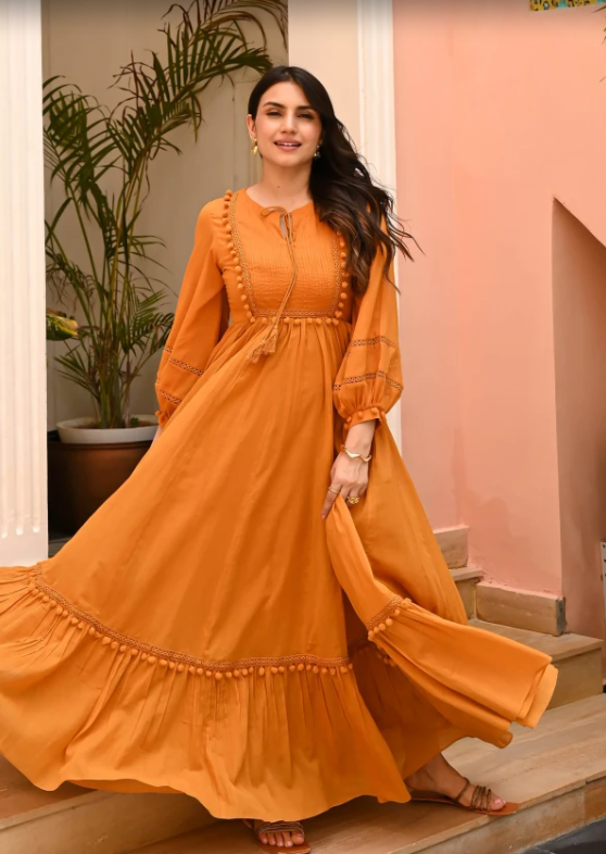 MUSTARD TEMPTATION COTTON DRESS