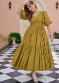 Solid V-Neck Ethnic Maxi Dress