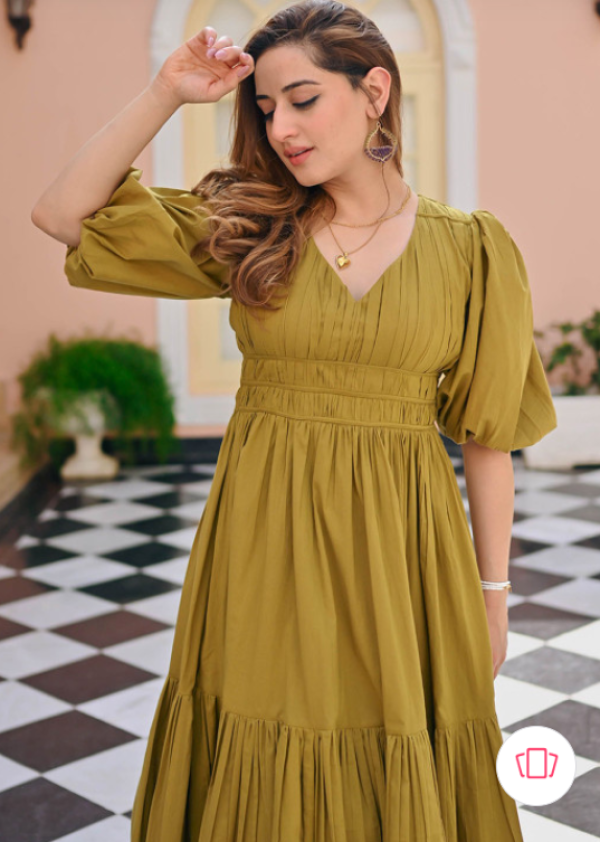 Solid V-Neck Ethnic Maxi Dress