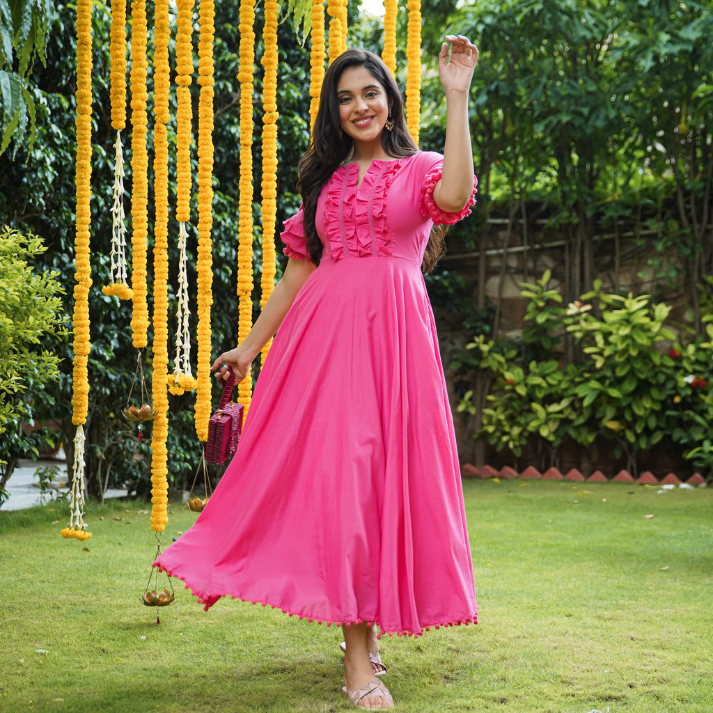 Boshon Blossom Pink Maxi Cotton Dress