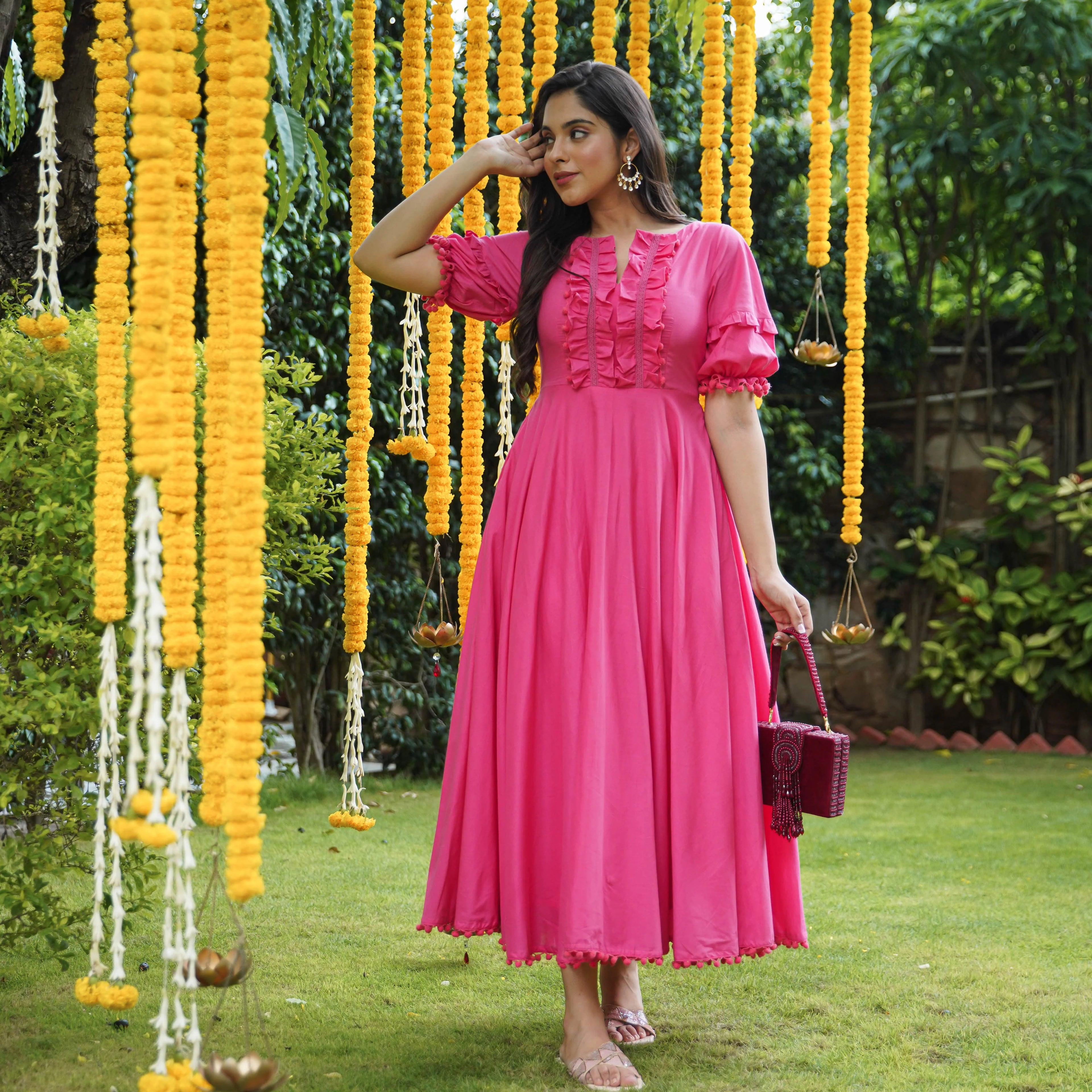 Boshon Blossom Pink Maxi Cotton Dress