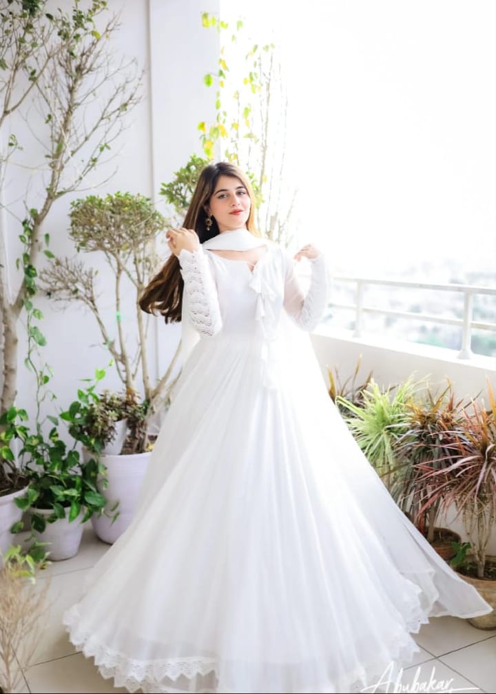 Boshon White Georgette With Inner Designer Gown Dress