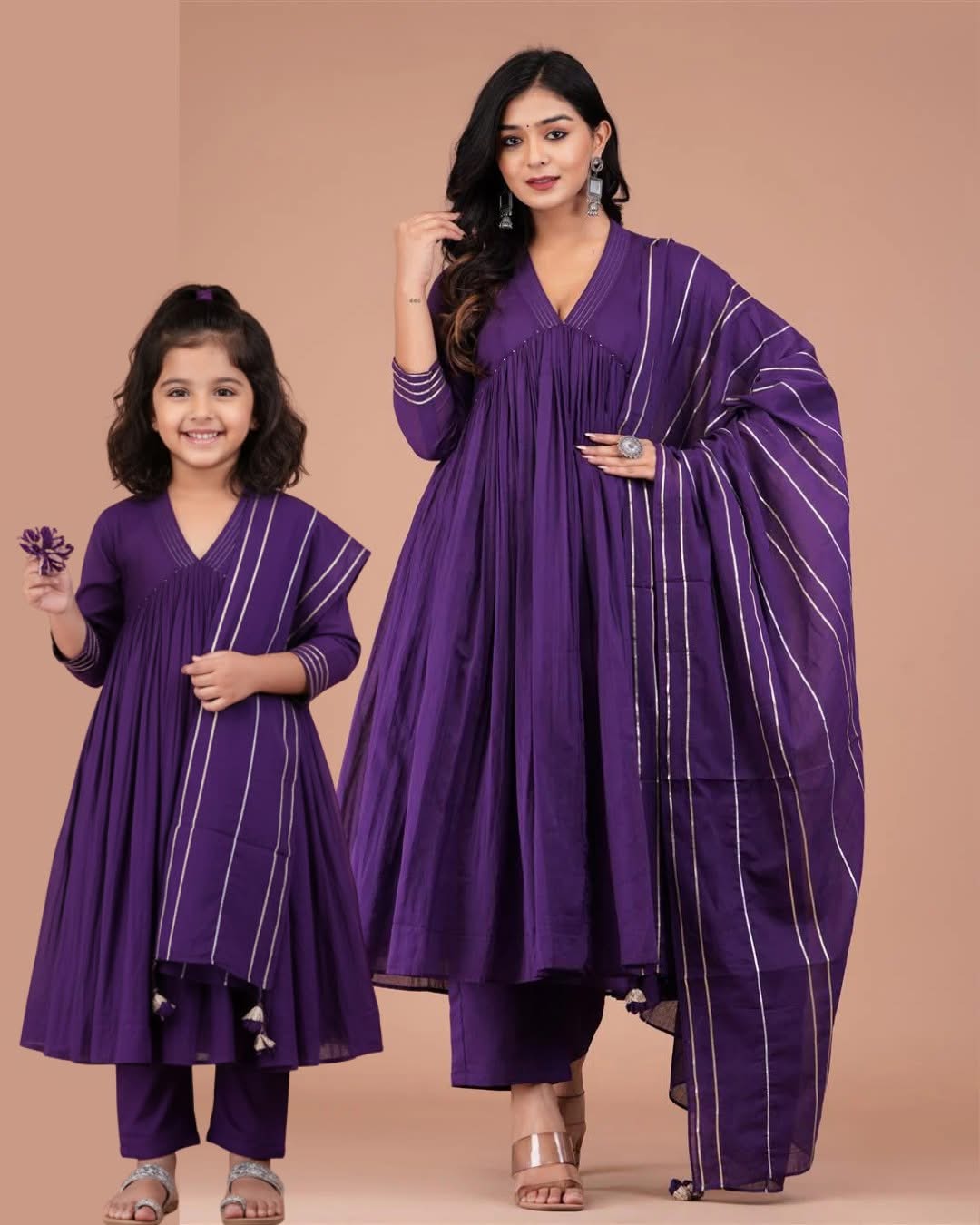 Boshon Purple Mulmul Anarkali Suit Set
