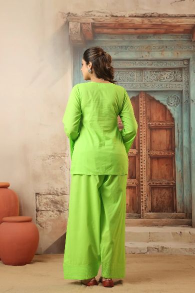 Green Stylish Cotton Kurta Set – 2-Piece