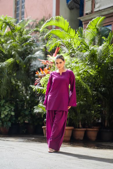 Purple Stylish Cotton Kurta Set – 2-Piece