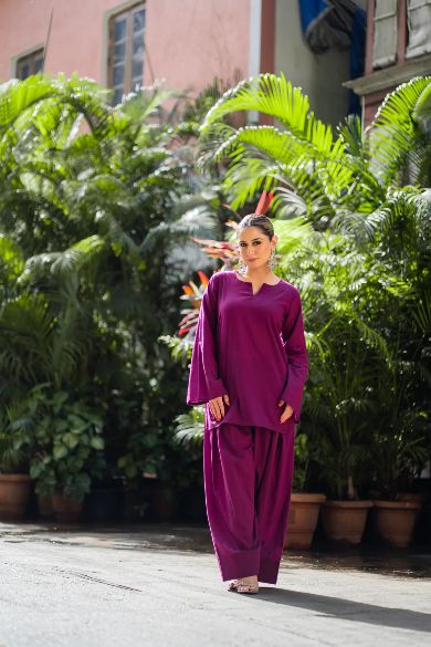 Purple Stylish Cotton Kurta Set – 2-Piece