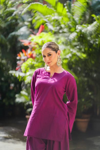 Purple Stylish Cotton Kurta Set – 2-Piece