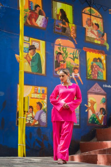 Pink Stylish Cotton Kurta Set – 2-Piece