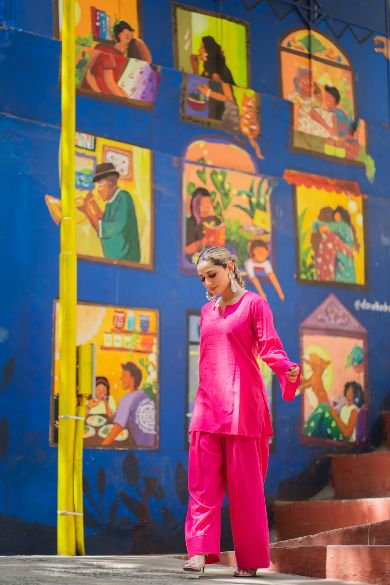 Pink Stylish Cotton Kurta Set – 2-Piece